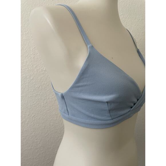 Cos Swim Bikini Top Pullover V Neck Wireless Blue Swimwear FLAW - Picture 4 of 11